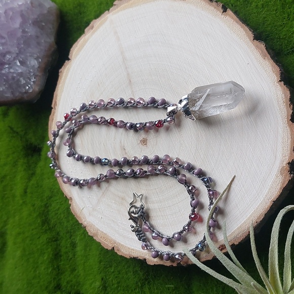 Silver Quartz Crystal Necklace Artisan Jewelry by Rust Belt Raised - Picture 3 of 12